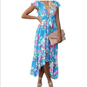 Boho deep v chiffon wrap dress